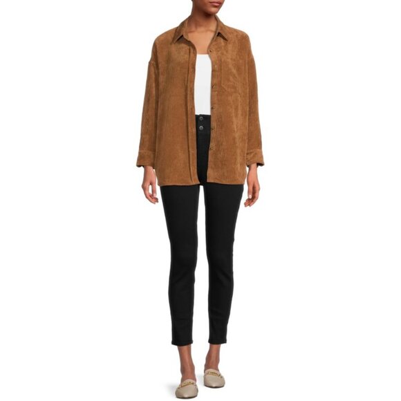 NEW Size Large Women’s Corduroy Shacket Jacket Shirt Button up Down L Amber Brow - Picture 13 of 14